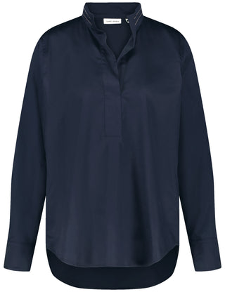 Baumwollbluse mit dekorativem Stehkragen