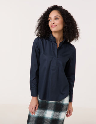 Baumwollbluse mit dekorativem Stehkragen