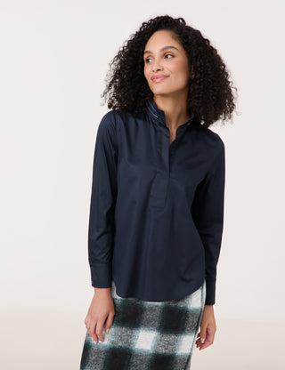 Baumwollbluse mit dekorativem Stehkragen