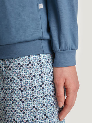DAMEN Pyjama mit Bündchen, blue cotton