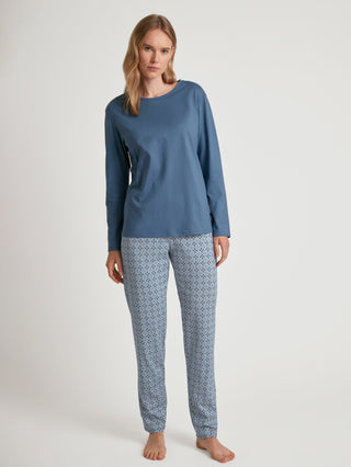 DAMEN Pyjama, blue cotton
