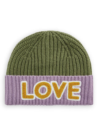Gestrickte Mütze aus weicher Wollmischung mit LOVE-Stickerei