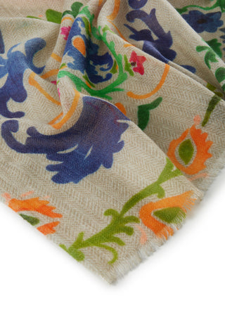 Hochwertiger Schal aus weicher Modal-Woll-Mischung mit Blumen-Muster