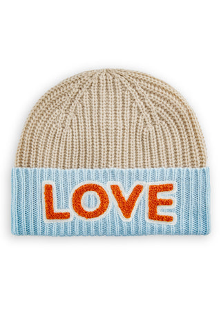 Gestrickte Mütze aus weicher Wollmischung mit LOVE-Stickerei