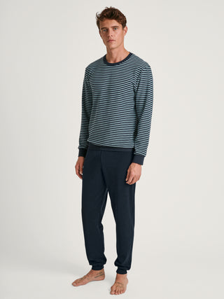 HERREN Pyjama mit Bündchen, blue satin