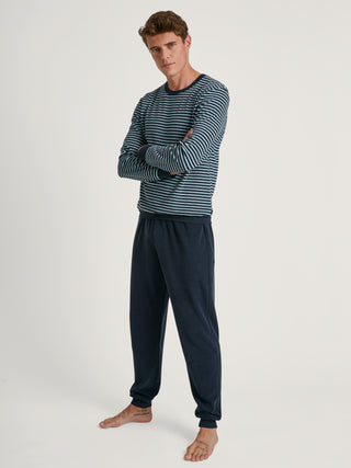 HERREN Pyjama mit Bündchen, blue satin