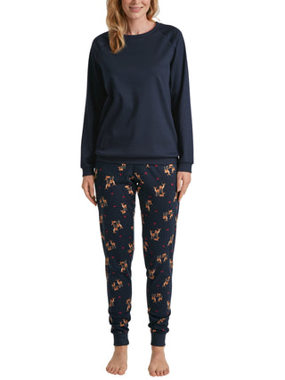 DAMEN Pyjama mit Bündchen, dark sapphire