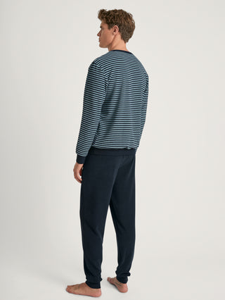 HERREN Pyjama mit Bündchen, blue satin