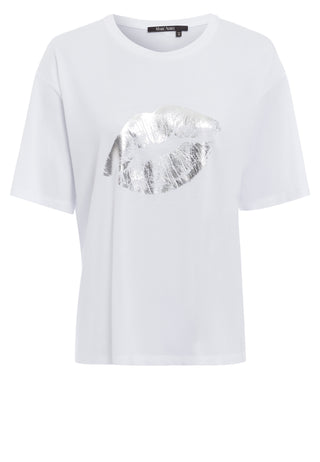T-Shirt mit Kussmund Print in Metallic-Optik