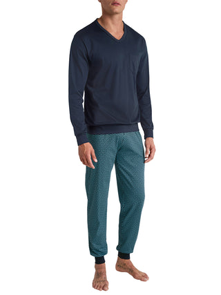 HERREN Pyjama mit Bündchen, bright blue