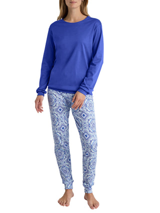 DAMEN Pyjama mit Bündchen, dazzling blue