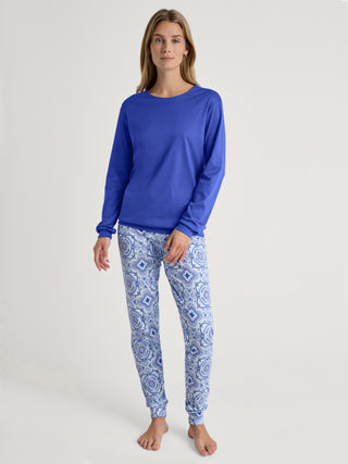 DAMEN Pyjama mit Bündchen, dazzling blue