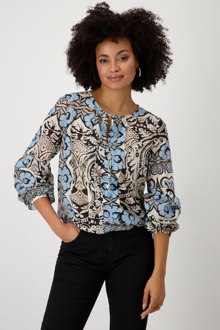Bluse, schwarz gemustert