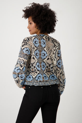 Bluse, schwarz gemustert
