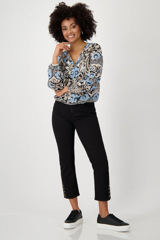 Bluse, schwarz gemustert
