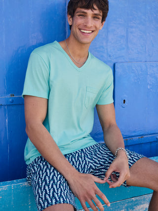 HERREN Pyjama kurz, bleached aqua