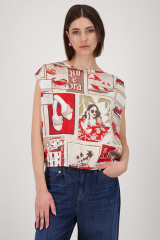 Bluse, red gemustert