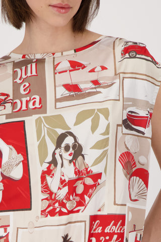 Bluse, red gemustert