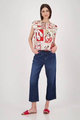 Bluse, red gemustert