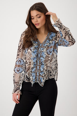 Bluse, schwarz gemustert
