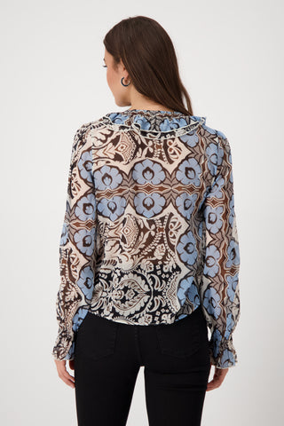 Bluse, schwarz gemustert
