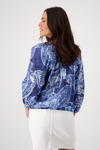 Bluse, navy blue gemustert