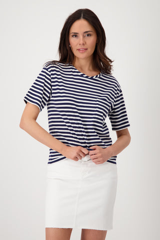 T-Shirt, navy blue ringel