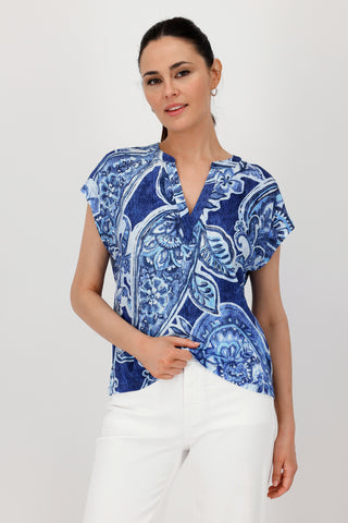 T-Shirt, navy blue gemustert