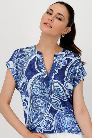 T-Shirt, navy blue gemustert