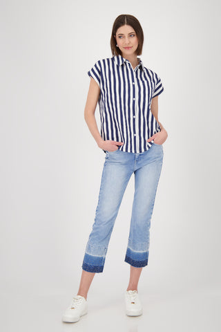 Bluse, navy blue ringel