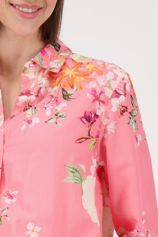Bluse, coral pink gemustert
