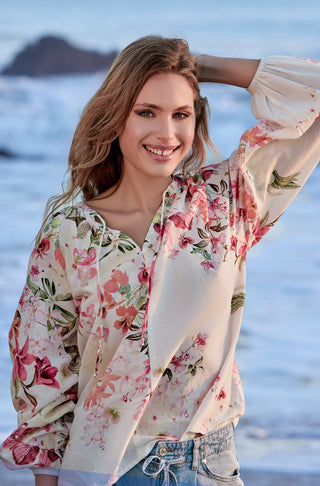Bluse, cream gemustert