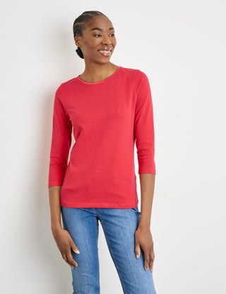 3/4 Arm Shirt mit satinierter Ausschnittblende