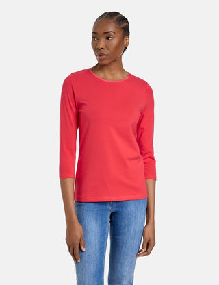3/4 Arm Shirt mit satinierter Ausschnittblende