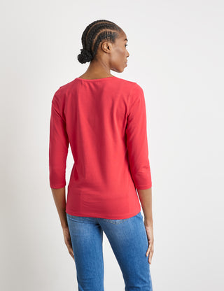 3/4 Arm Shirt mit satinierter Ausschnittblende