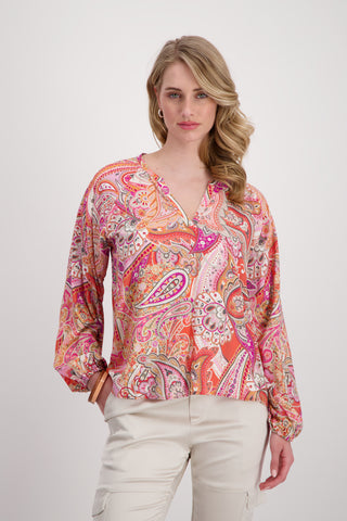 Bluse, apricot gemustert