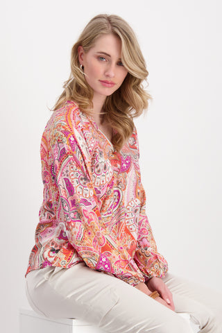 Bluse, apricot gemustert
