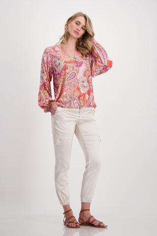 Bluse, apricot gemustert