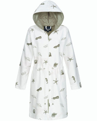 Morgenstern Bademantel Damen Reißverschluss, Kapuze, Muschel, bedruckt