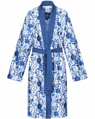Morgenstern Bademantel Damen Kimono, leicht, Skylight, FIORA, weiß bedruckt, Gr. S