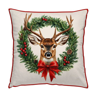 Dekokissen mit Füllung Hirsch mit Kranz und Paspel