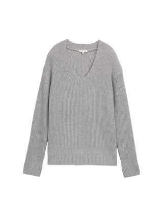 Ripp Strickpullover mit V-Ausschnitt