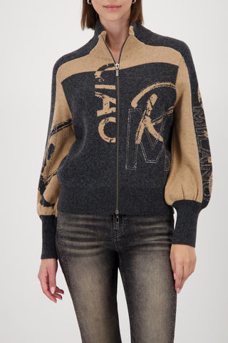 Strickjacke, anthra melange gemustert