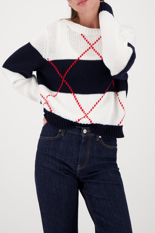Pullover, marine gemustert
