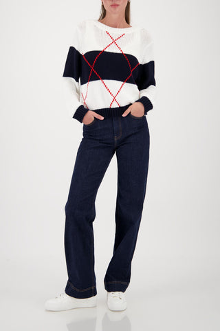 Pullover, marine gemustert