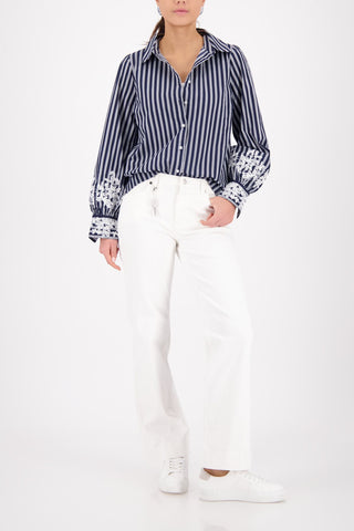 Bluse, marine gemustert