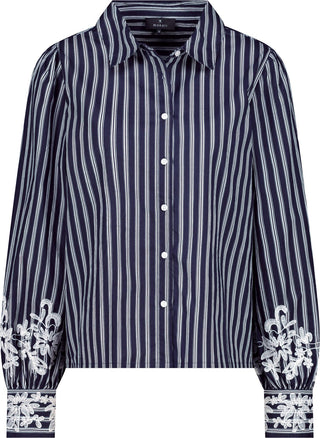 Bluse, marine gemustert