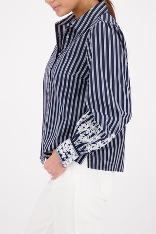 Bluse, marine gemustert