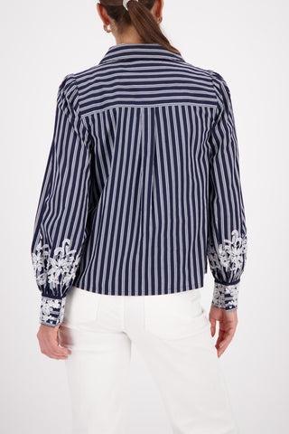 Bluse, marine gemustert
