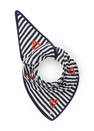 gestricktes Tuch aus weicher Baumwollmischung mit Streifen und Herzstickereien